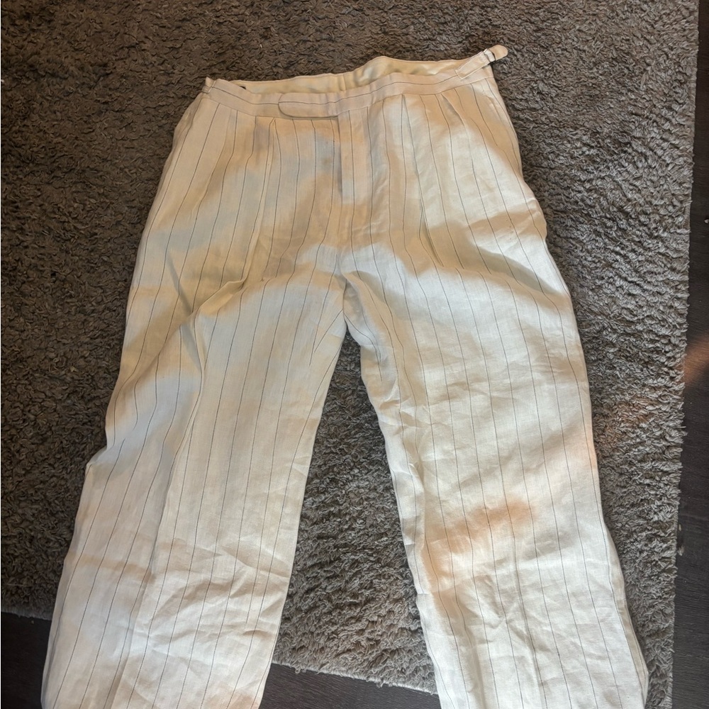 Ralph Lauren Cream Linen Pinstriped pants.